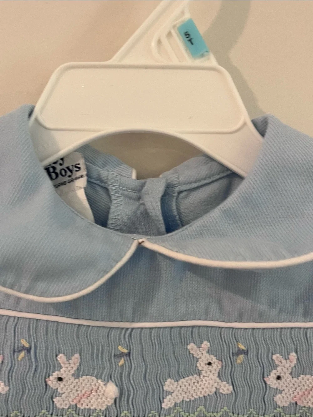 The Bailey Boys Baby Boy Light Blue Collared Bubble Smocked Bunnies Easter 24m